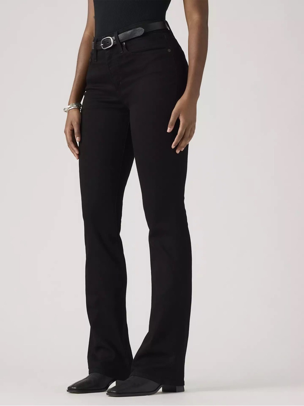Levi's 725 High Rise Boot Cut Full Length Black Stretch Denim Jeans